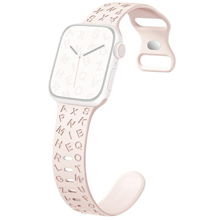 KALEBOL Silicone Band for Apple Watch Series 10 Ultra 9 8 7 SE 6 5 4 3 2 1 46mm 49mm 45mm 44mm 42mm Alphabet Pattern Watch Strap - Light Pink