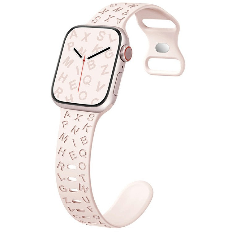 KALEBOL Silicone Band for Apple Watch Series 10 Ultra 9 8 7 SE 6 5 4 3 2 1 46mm 49mm 45mm 44mm 42mm Alphabet Pattern Watch Strap - Light Pink