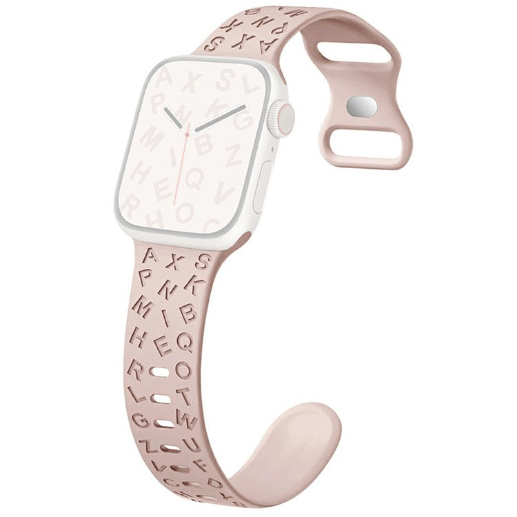 KALEBOL Silicone Band for Apple Watch Series 10 Ultra 9 8 7 SE 6 5 4 3 2 1 46mm 49mm 45mm 44mm 42mm Alphabet Pattern Watch Strap - Deep Pink