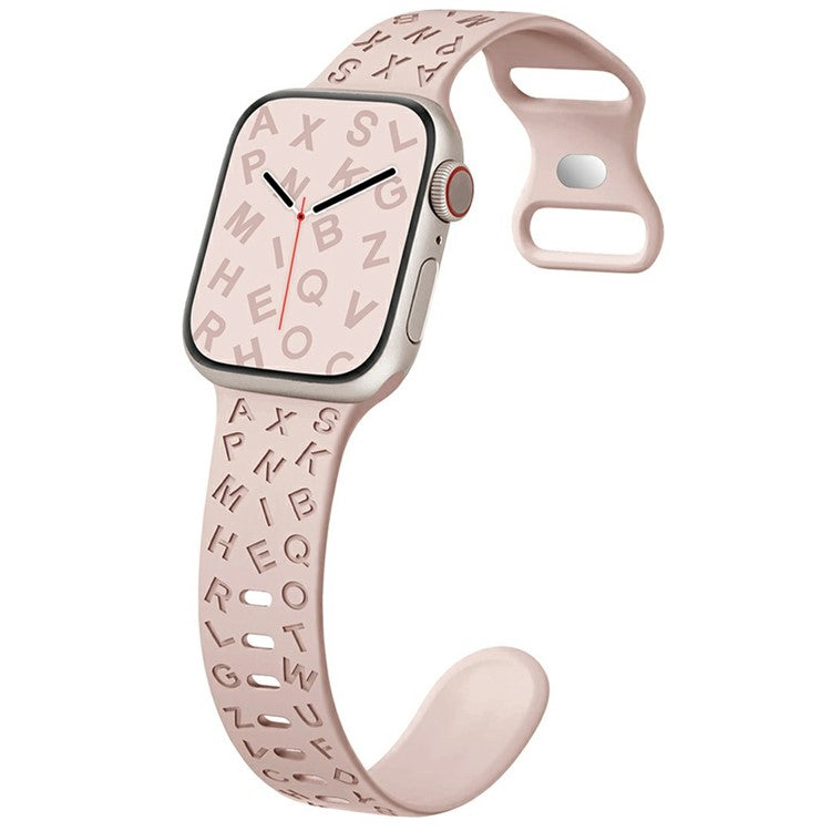 KALEBOL Silicone Band for Apple Watch Series 10 Ultra 9 8 7 SE 6 5 4 3 2 1 46mm 49mm 45mm 44mm 42mm Alphabet Pattern Watch Strap - Deep Pink