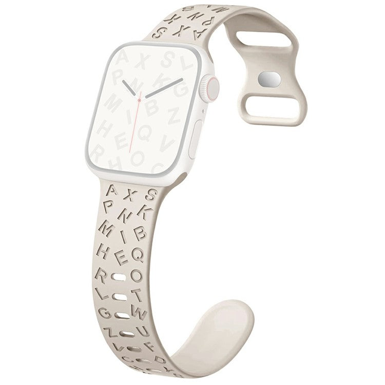 KALEBOL Silicone Band for Apple Watch Series 10 Ultra 9 8 7 SE 6 5 4 3 2 1 46mm 49mm 45mm 44mm 42mm Alphabet Pattern Watch Strap - Antique White