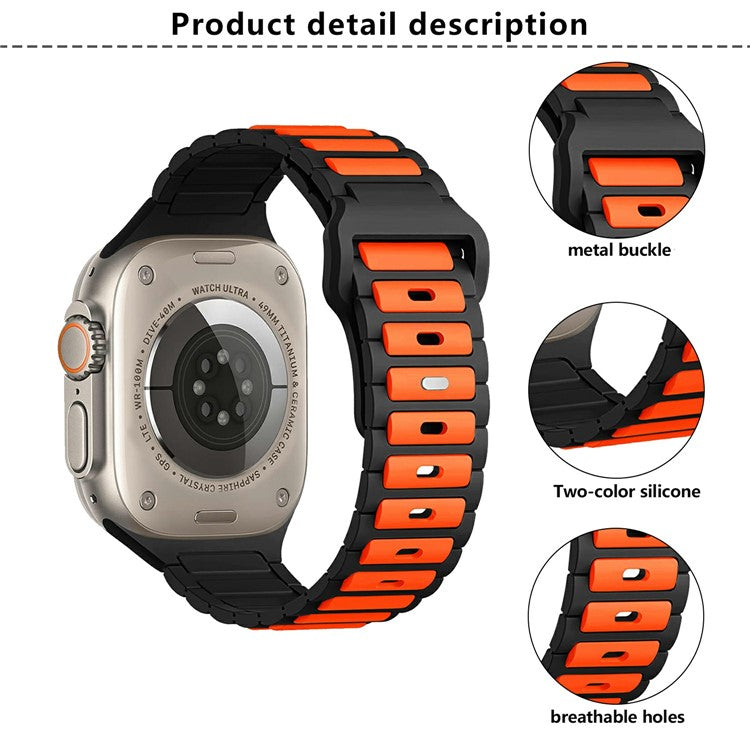 KALEBOL Silicone Watch Strap for Apple Watch Series 10 9 8 7 SE 6 5 4 3 2 1 42mm 41mm 40mm 38mm Dual Color Strap - Black + Grey