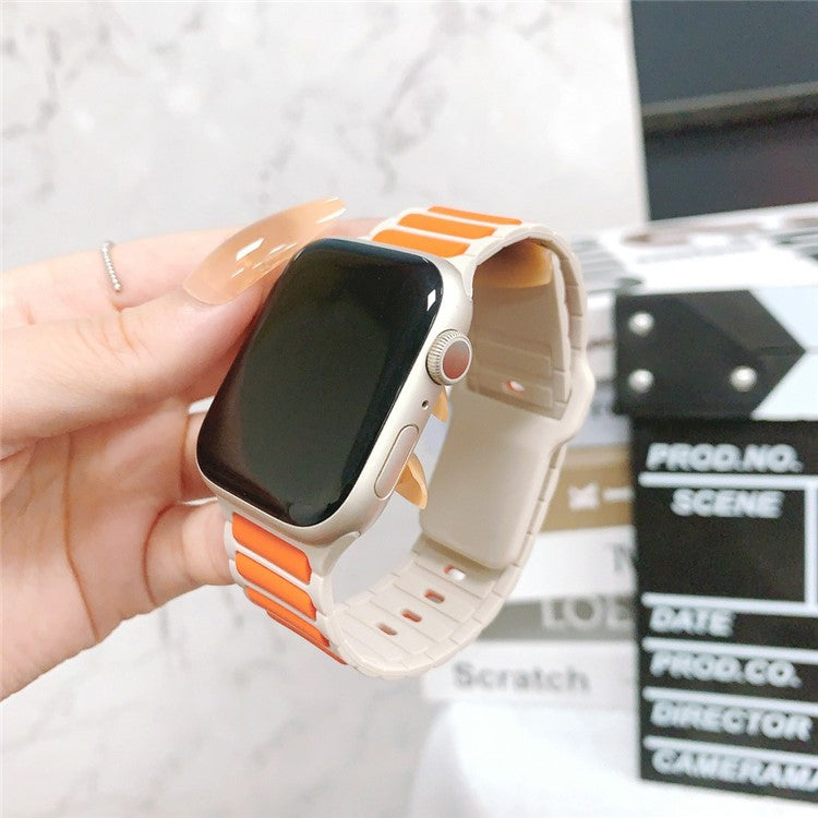 KALEBOL Silicone Watch Strap for Apple Watch Series 10 Ultra 9 8 7 SE 6 5 4 3 2 1 46mm 49mm 45mm 44mm 42mm - Orange + Starlight