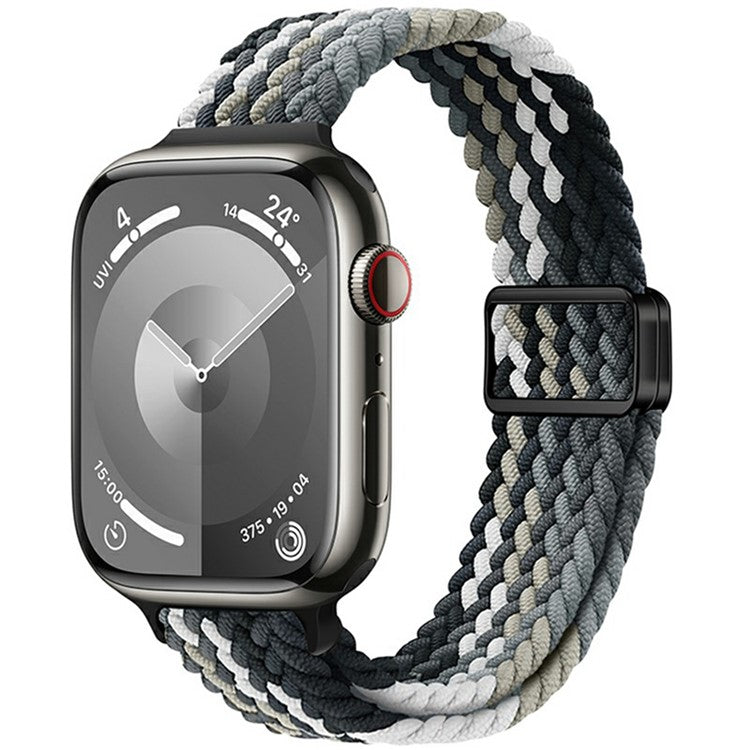 KALEBOL Braided Watch Band for Apple Watch Series 10 9 8 7 SE 6 5 4 3 2 1 42mm 41mm 40mm 38mm Elastic Nylon Strap - Black White