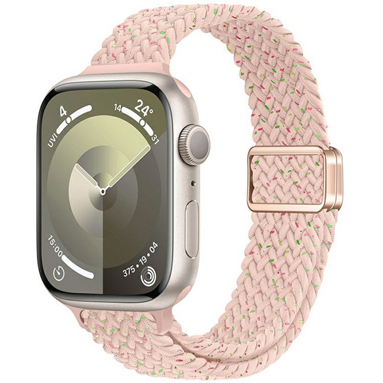 KALEBOL Braided Watch Band for Apple Watch Series 10 Ultra 9 8 7 SE 6 5 4 3 2 1 46mm 49mm 45mm 44mm 42mm Elastic Nylon Strap - Colorful Pink