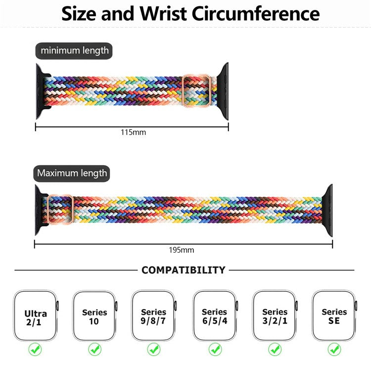 KALEBOL Braided Watch Band for Apple Watch Series 10 Ultra 9 8 7 SE 6 5 4 3 2 1 46mm 49mm 45mm 44mm 42mm Elastic Nylon Strap - Colorful Pink