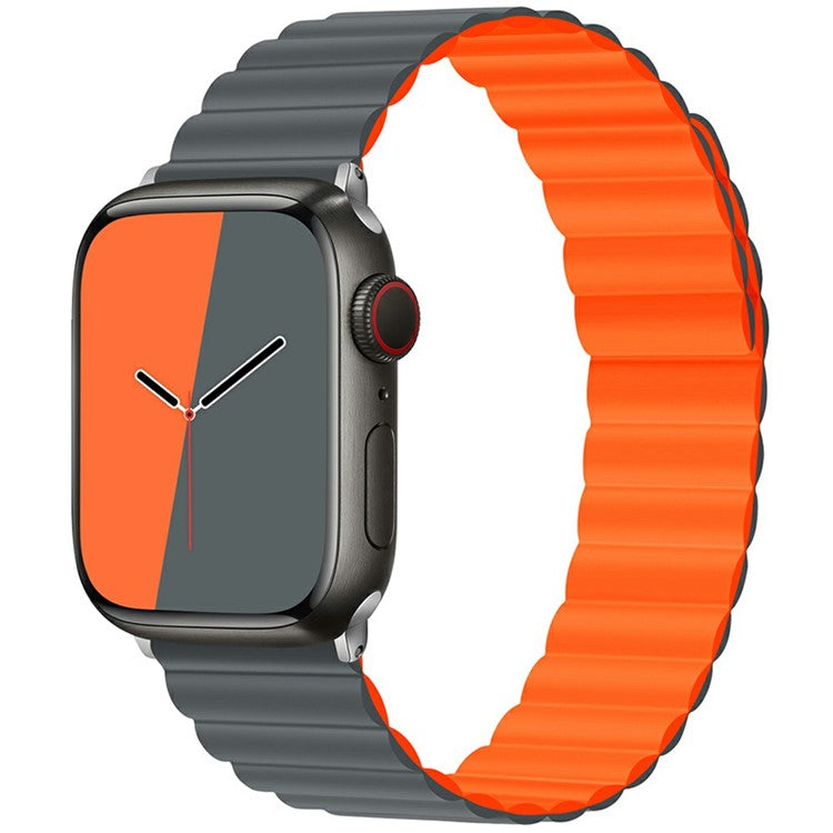 KALEBOL Magnetic Watch Band for Apple Watch Series 10 Ultra 9 8 7 SE 6 5 4 3 2 1 46mm 49mm 45mm 44mm 42mm Silicone Strap - Grey Orange