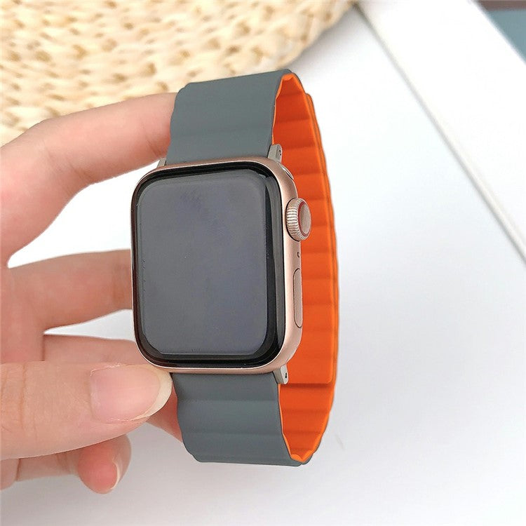 KALEBOL Magnetic Watch Band for Apple Watch Series 10 Ultra 9 8 7 SE 6 5 4 3 2 1 46mm 49mm 45mm 44mm 42mm Silicone Strap - Grey Orange
