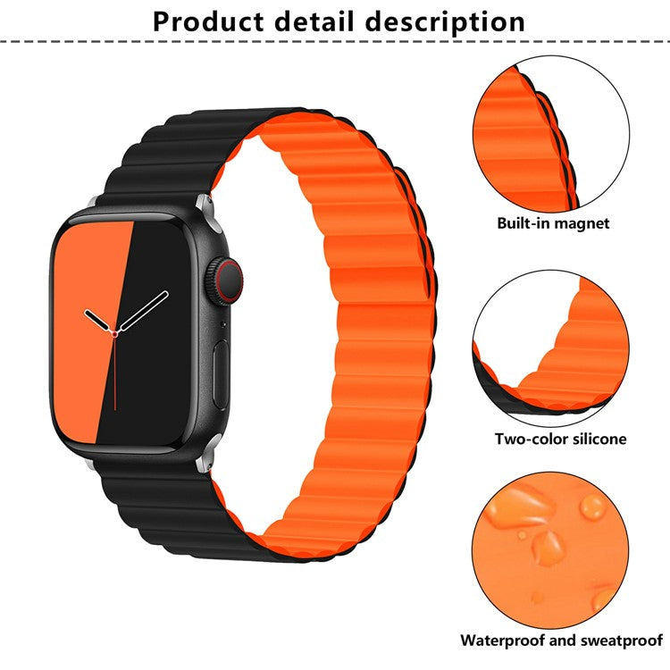 KALEBOL Magnetic Watch Band for Apple Watch Series 10 Ultra 9 8 7 SE 6 5 4 3 2 1 46mm 49mm 45mm 44mm 42mm Silicone Strap - Grey Orange