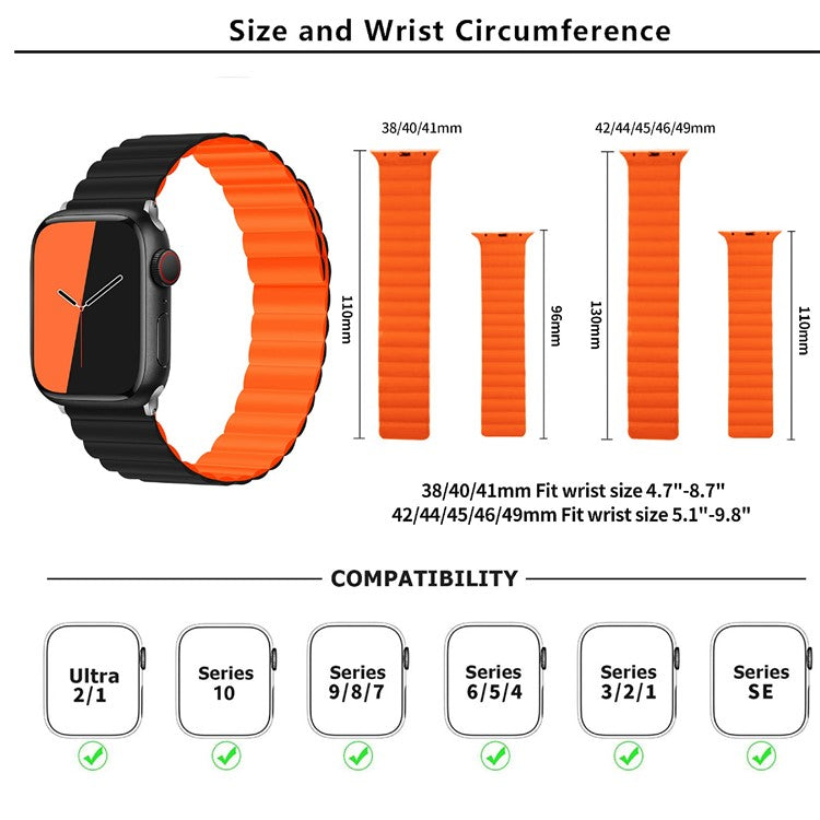 KALEBOL Magnetic Watch Band for Apple Watch Series 10 Ultra 9 8 7 SE 6 5 4 3 2 1 46mm 49mm 45mm 44mm 42mm Silicone Strap - Grey Orange