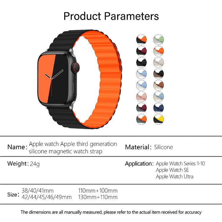 KALEBOL Magnetic Watch Band for Apple Watch Series 10 Ultra 9 8 7 SE 6 5 4 3 2 1 46mm 49mm 45mm 44mm 42mm Silicone Strap - Grey Orange
