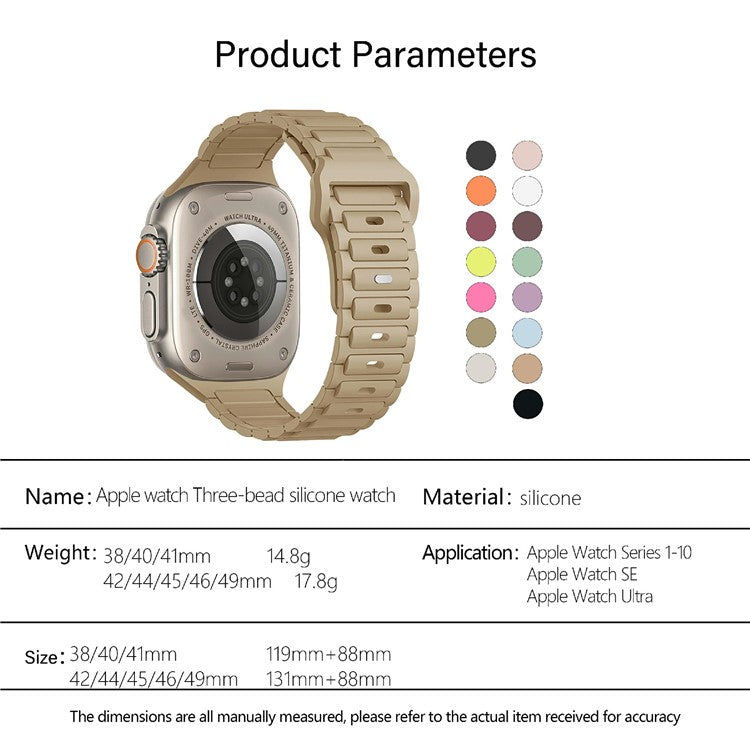 KALEBOL Watch Strap for Apple Watch Series 10 9 8 7 SE 6 5 4 3 2 1 42mm 41mm 40mm 38mm Three Bead Silicone Band - Midnight Blue