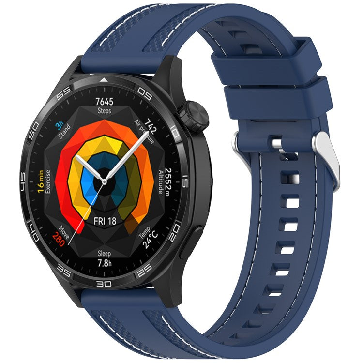 For Huawei Watch GT 5 46mm / GT 4 46mm Silicone Watch Band Stitched Design 22mm Width Wrist Strap - Dark Blue
