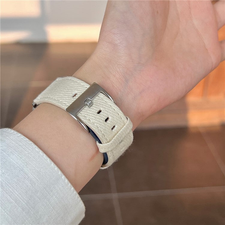 Splicing Color Watch Band for Apple Watch Series 10 Ultra 9 8 7 SE 6 5 4 3 2 1 46mm 49mm 45mm 44mm 42mm Suede + Denim Strap - White + Pink