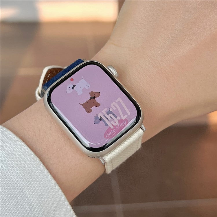 Splicing Color Watch Band for Apple Watch Series 10 Ultra 9 8 7 SE 6 5 4 3 2 1 46mm 49mm 45mm 44mm 42mm Suede + Denim Strap - White + Pink