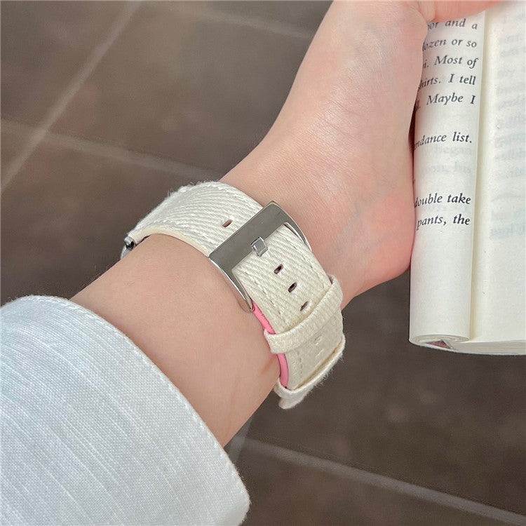 Splicing Color Watch Band for Apple Watch Series 10 Ultra 9 8 7 SE 6 5 4 3 2 1 46mm 49mm 45mm 44mm 42mm Suede + Denim Strap - White + Pink