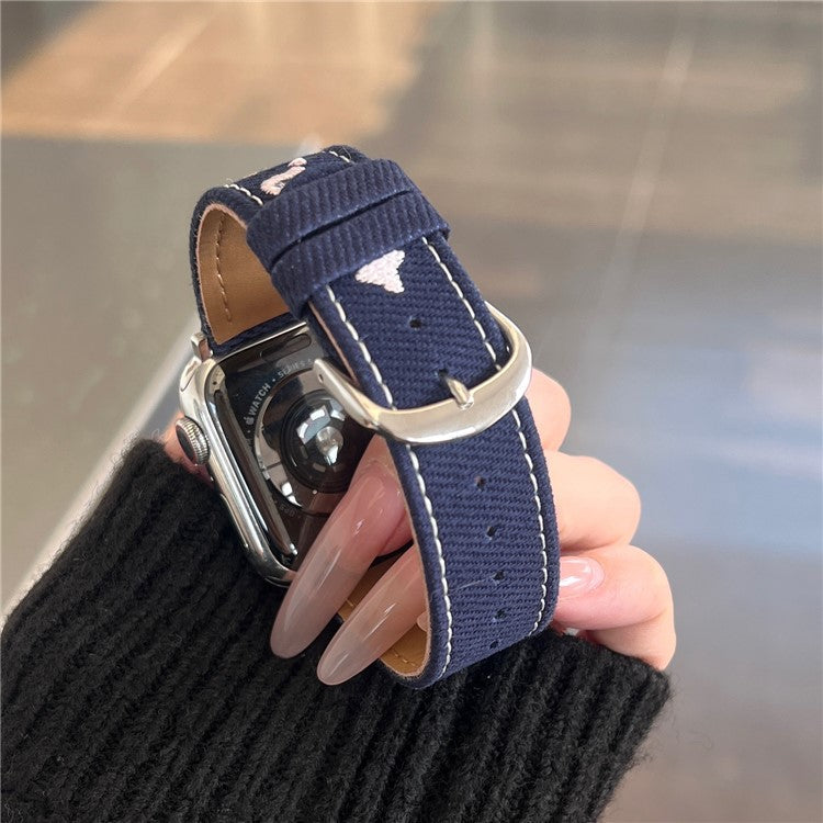 Denim Watch Band for Apple Watch Series 10 Ultra 9 8 7 SE 6 5 4 3 2 1 46mm 49mm 45mm 44mm 42mm Embroidered Dog Star Strap - Dark Blue