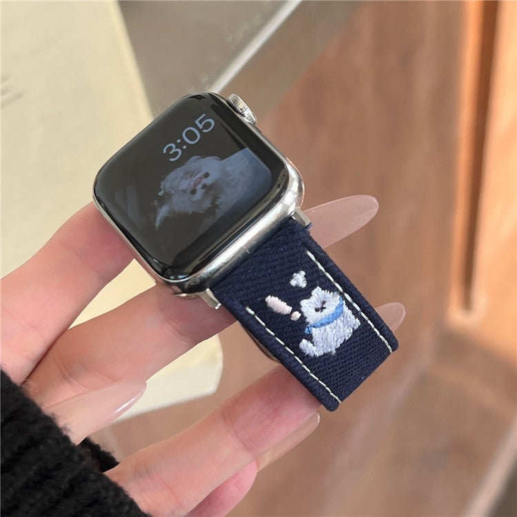 Denim Watch Band for Apple Watch Series 10 Ultra 9 8 7 SE 6 5 4 3 2 1 46mm 49mm 45mm 44mm 42mm Embroidered Dog Star Strap - Dark Blue