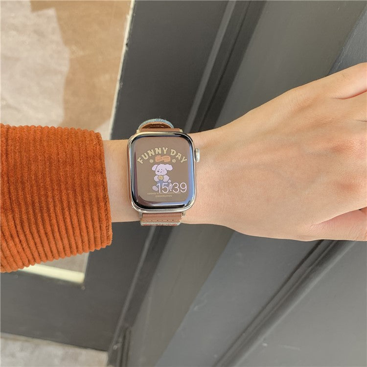 Denim Watch Band for Apple Watch Series 10 Ultra 9 8 7 SE 6 5 4 3 2 1 46mm 49mm 45mm 44mm 42mm Retro Replacement Strap - American Football / Light Blue