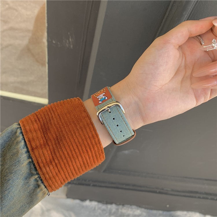 Denim Watch Band for Apple Watch Series 10 Ultra 9 8 7 SE 6 5 4 3 2 1 46mm 49mm 45mm 44mm 42mm Retro Replacement Strap - American Football / Light Blue