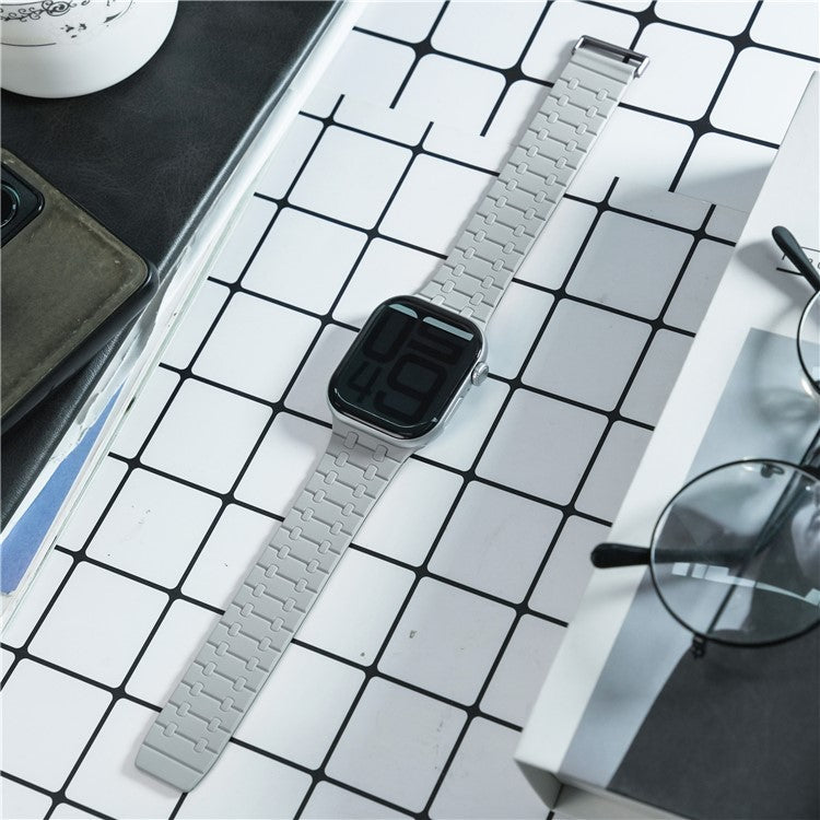 Magnetic Watch Band for Apple Watch Series 10 Ultra 9 8 7 SE 6 5 4 3 2 1 46mm 49mm 45mm 44mm 42mm Replacement Silicone Strap - Light Grey+Black