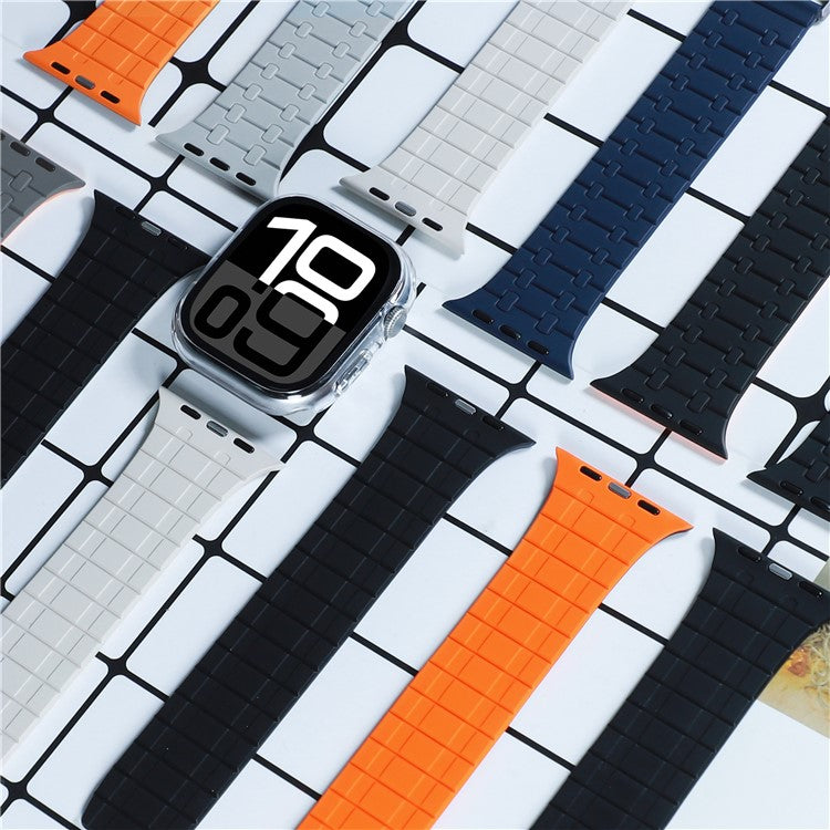 Magnetic Watch Band for Apple Watch Series 10 Ultra 9 8 7 SE 6 5 4 3 2 1 46mm 49mm 45mm 44mm 42mm Replacement Silicone Strap - Light Grey+Black