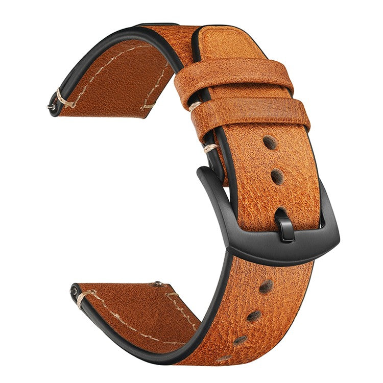 22mm Strap for Huawei Watch GT 5 Pro 46mm / Garmin Forerunner 265 / Samsung Galaxy Watch3 45mm Genuine Cow Leather Watch Band - Light Brown