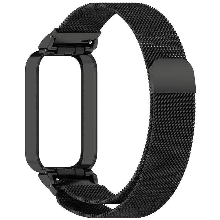 For Xiaomi Smart Band 9 Active / Redmi Band 3 Magnetic Strap with Integrated Metal Frame - Black