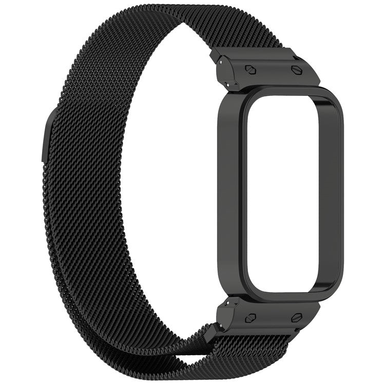For Xiaomi Smart Band 9 Active / Redmi Band 3 Magnetic Strap with Integrated Metal Frame - Black