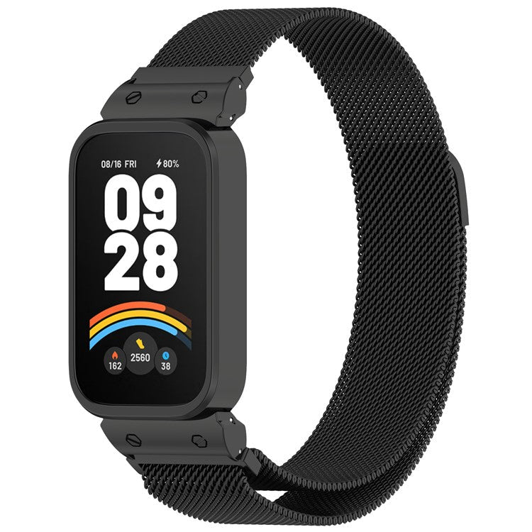 For Xiaomi Smart Band 9 Active / Redmi Band 3 Magnetic Strap with Integrated Metal Frame - Black