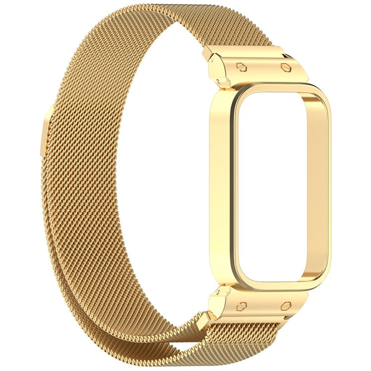 For Xiaomi Smart Band 9 Active / Redmi Band 3 Magnetic Strap with Integrated Metal Frame - Gold