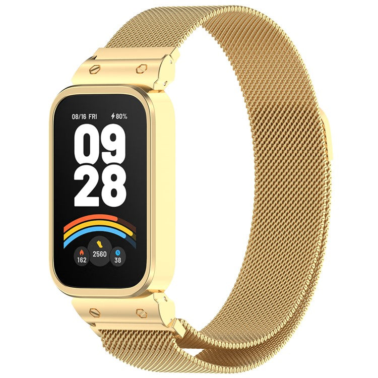 For Xiaomi Smart Band 9 Active / Redmi Band 3 Magnetic Strap with Integrated Metal Frame - Gold