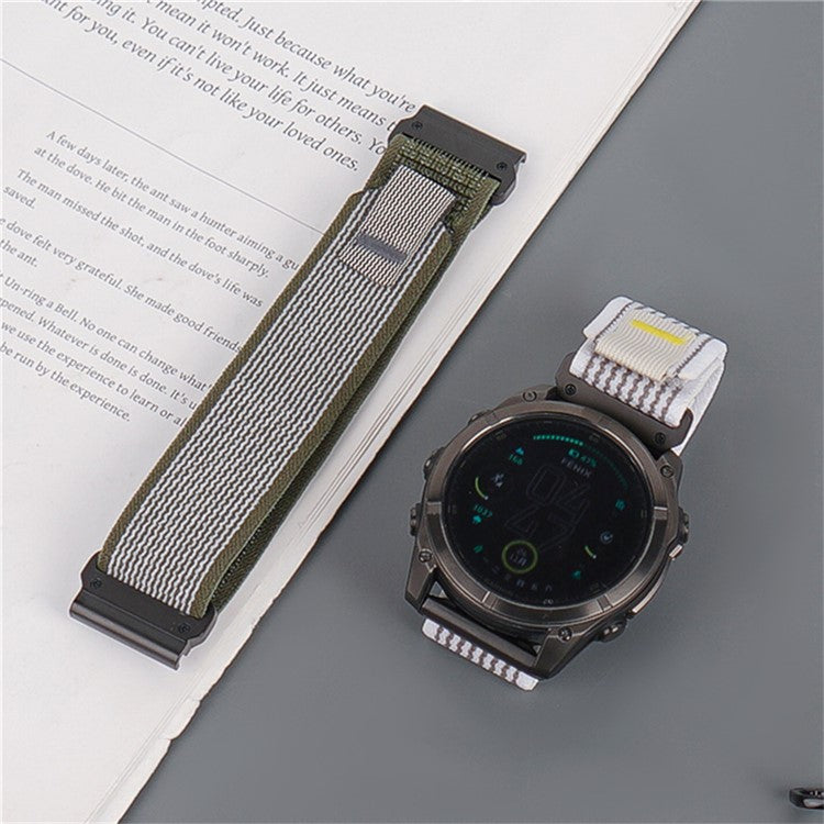 Nylon Strap for Garmin Fenix 8 51mm / Enduro 3 / Enduro 2 Magic Tape Loop 26mm Universal Watch Band - White+Green