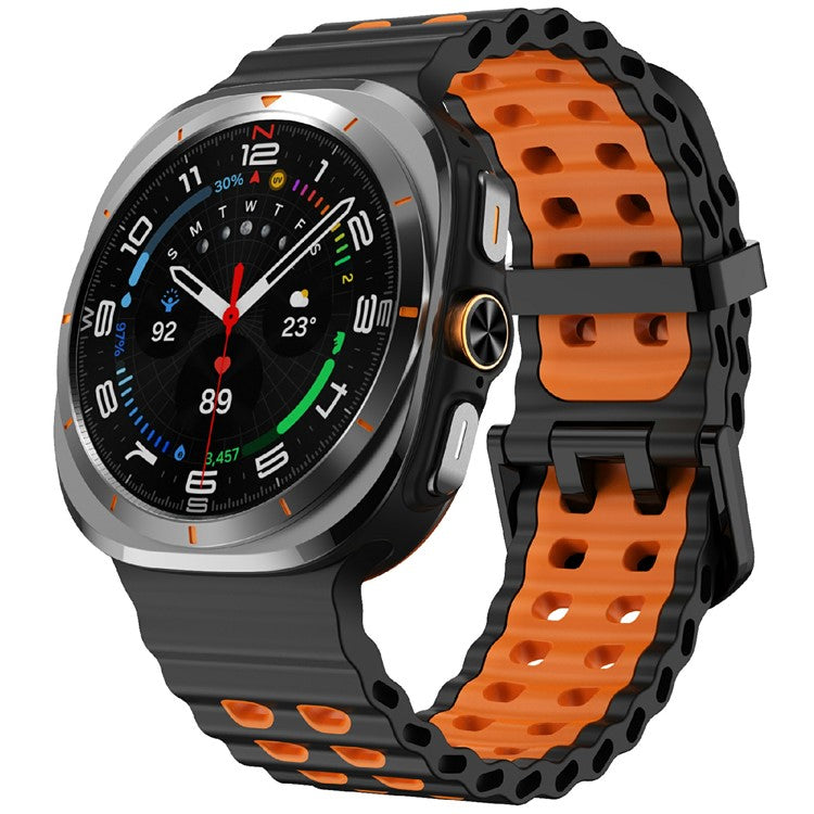 For Samsung Galaxy Watch Ultra 47mm Silicone Band Dual Color Replacement Watch Strap - Black+Orange