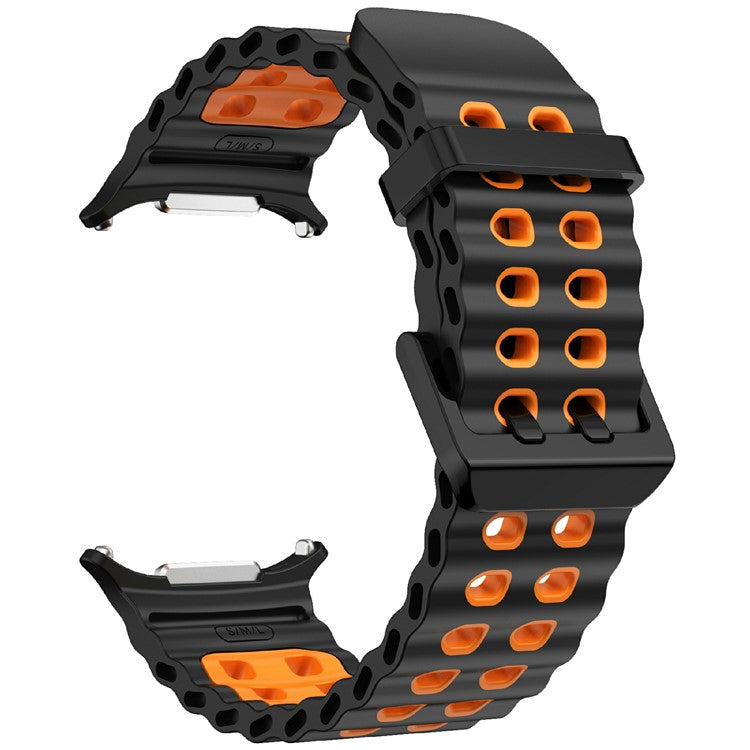 For Samsung Galaxy Watch Ultra 47mm Silicone Band Dual Color Replacement Watch Strap - Black+Orange