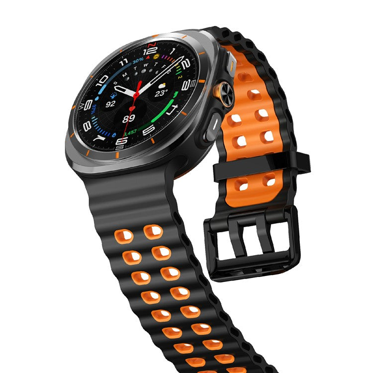 For Samsung Galaxy Watch Ultra 47mm Silicone Band Dual Color Replacement Watch Strap - Black+Orange
