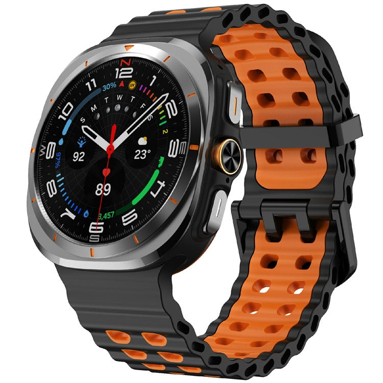 KALEBOL For Samsung Galaxy Watch Ultra 47mm Silicone Watch Band Dual Color Ocean Wrist Strap - Black+Orange