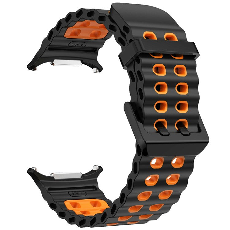 KALEBOL For Samsung Galaxy Watch Ultra 47mm Silicone Watch Band Dual Color Ocean Wrist Strap - Black+Orange