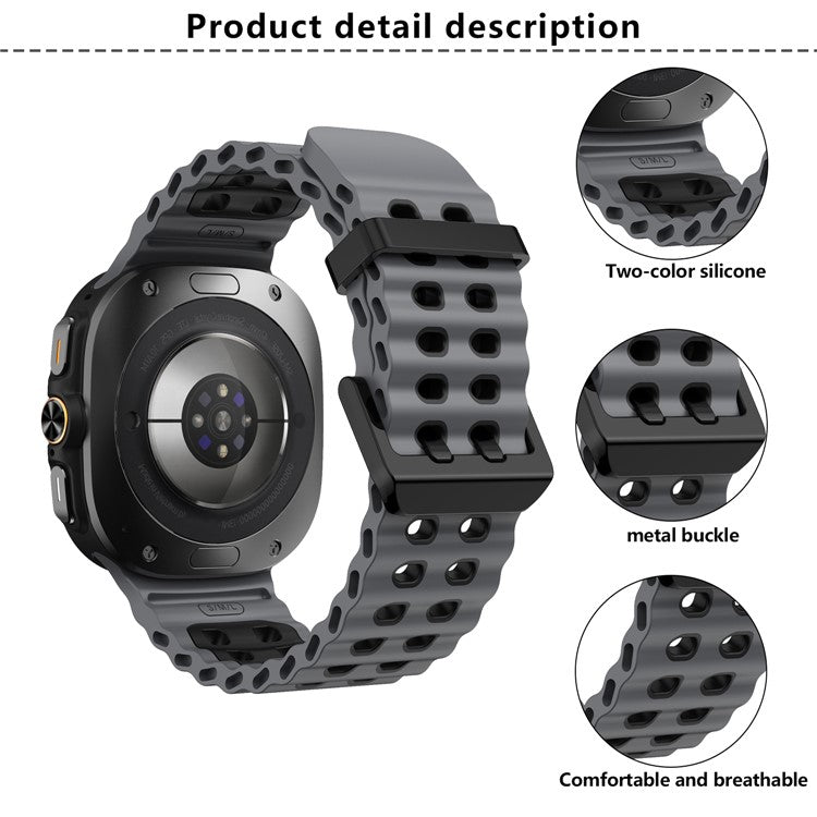 KALEBOL For Samsung Galaxy Watch Ultra 47mm Silicone Watch Band Dual Color Ocean Wrist Strap - Black+Orange