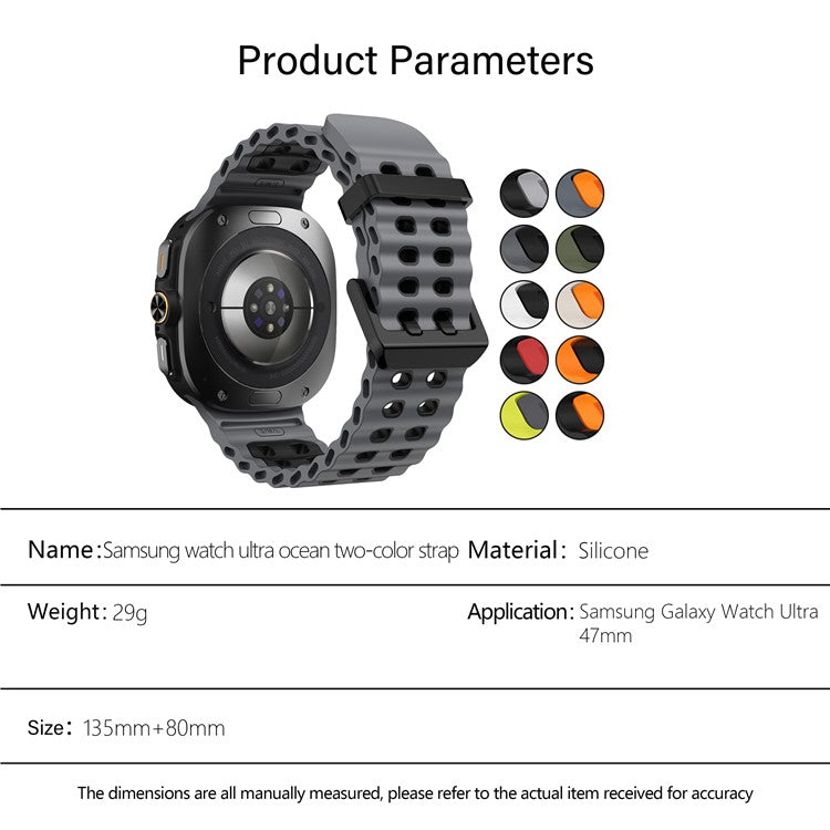 KALEBOL For Samsung Galaxy Watch Ultra 47mm Silicone Watch Band Dual Color Ocean Wrist Strap - Black+Orange