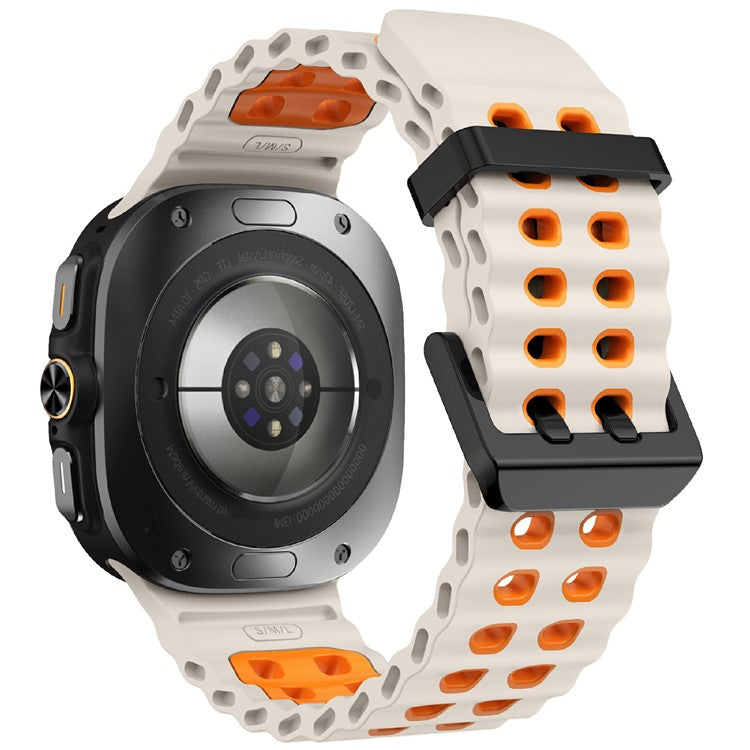 KALEBOL For Samsung Galaxy Watch Ultra 47mm Silicone Watch Band Dual Color Ocean Wrist Strap - Starlight+Orange