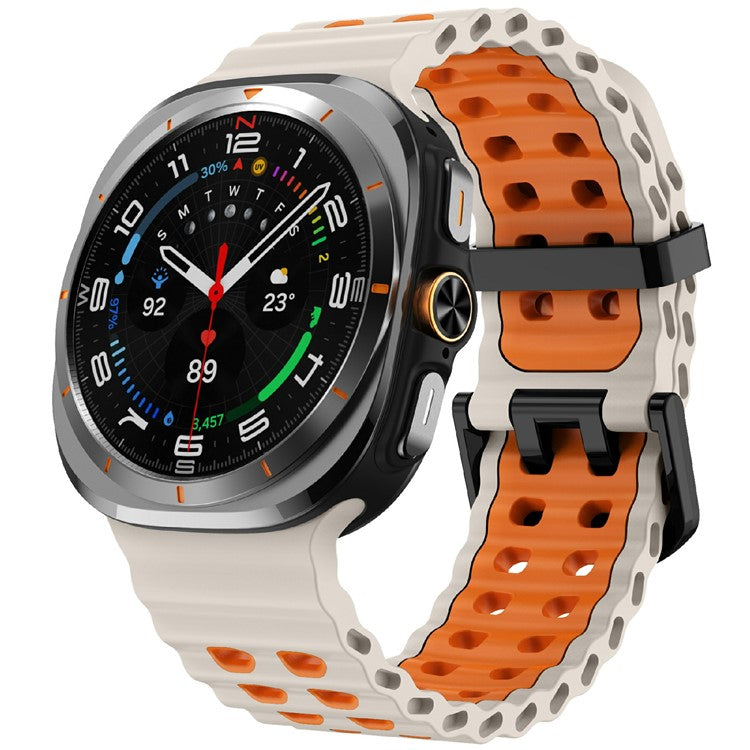 KALEBOL For Samsung Galaxy Watch Ultra 47mm Silicone Watch Band Dual Color Ocean Wrist Strap - Starlight+Orange