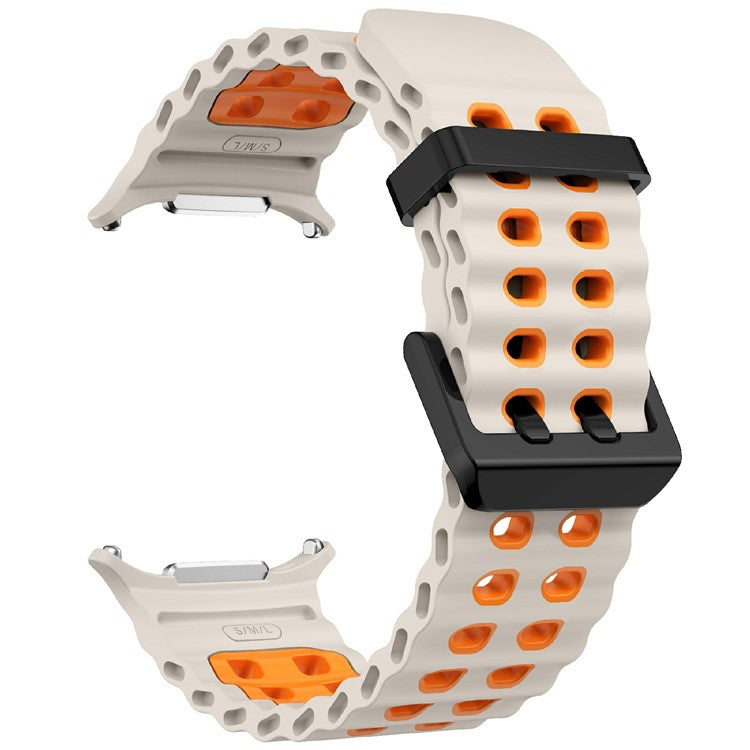 KALEBOL For Samsung Galaxy Watch Ultra 47mm Silicone Watch Band Dual Color Ocean Wrist Strap - Starlight+Orange