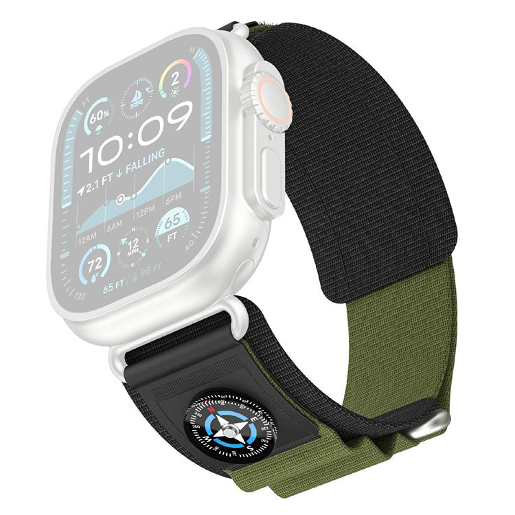 KALEBOL Nylon Watch Strap for Apple Watch Series 10 Ultra 9 8 7 SE 6 5 4 3 2 1 46mm 49mm 45mm 44mm 42mm Wrist Band with Compass - Black+Army Green