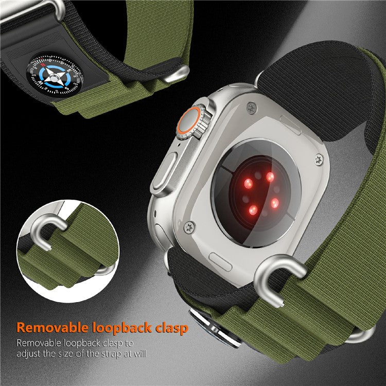 KALEBOL Nylon Watch Strap for Apple Watch Series 10 Ultra 9 8 7 SE 6 5 4 3 2 1 46mm 49mm 45mm 44mm 42mm Wrist Band with Compass - Black+Army Green