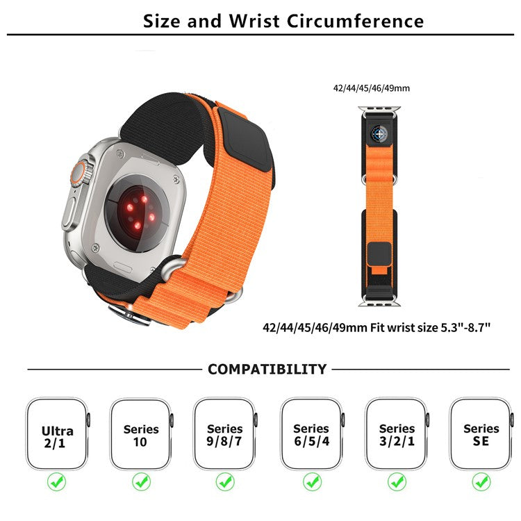 KALEBOL Nylon Watch Strap for Apple Watch Series 10 Ultra 9 8 7 SE 6 5 4 3 2 1 46mm 49mm 45mm 44mm 42mm Wrist Band with Compass - Black+Army Green