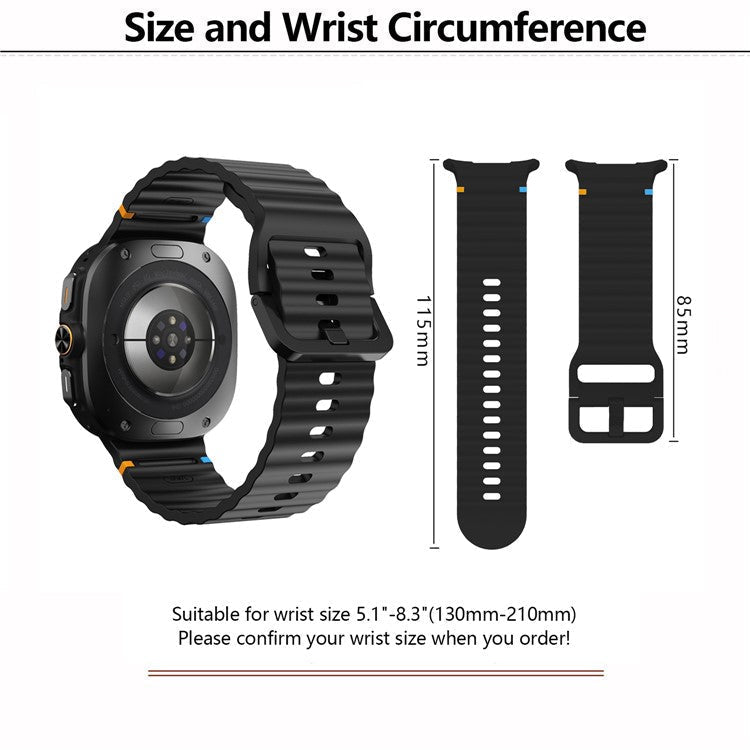 KALEBOL For Samsung Galaxy Watch Ultra 47mm Silicone Watch Band Wave Stitch Adjustable Strap - Midnight Blue