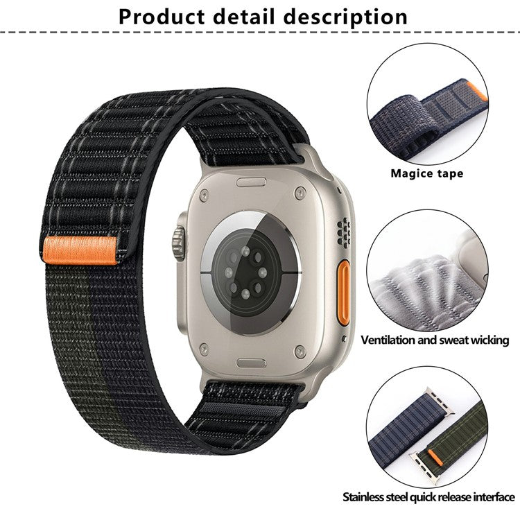 KALEBOL Nylon Watch Strap for Apple Watch Series 10 Ultra 9 8 7 SE 6 5 4 3 2 1 46mm 49mm 45mm 44mm 42mm Wave Texture Band - Grey