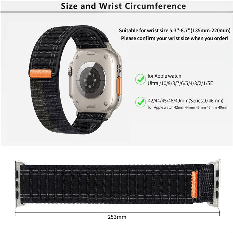 KALEBOL Nylon Watch Strap for Apple Watch Series 10 Ultra 9 8 7 SE 6 5 4 3 2 1 46mm 49mm 45mm 44mm 42mm Wave Texture Band - Grey