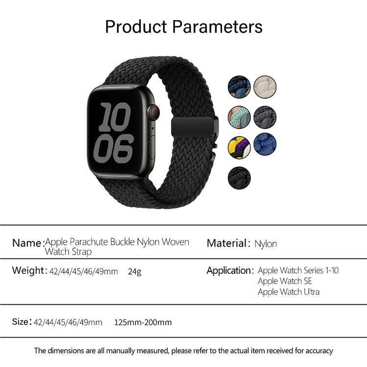 KALEBOL Nylon Strap for Apple Watch Series 10 Ultra 9 8 7 SE 6 5 4 3 2 1 46mm 49mm 45mm 44mm 42mm Parachute Buckle Watch Band - Space Grey